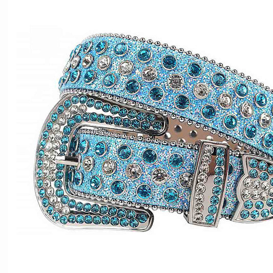Blue Strap with Blue and Crystal Studs Rhinestone Belt