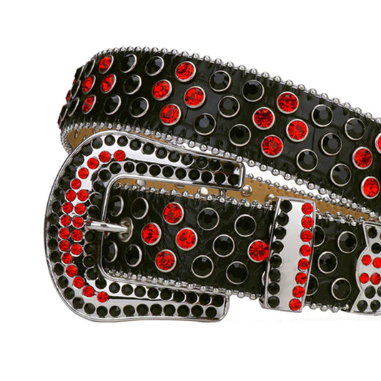 Black Strap with Red and Black Studs Rhinestone Belt
