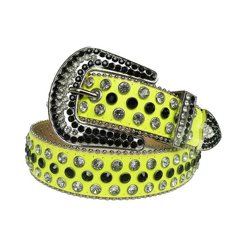 Black Multi-Color Rhinestones with Yellow Strap Rhinestone Belt
