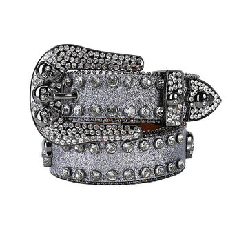 Skull Buckle Grey Strap with Grey Studs Rhinestone Belt