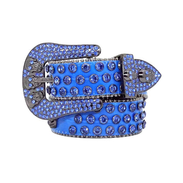 Skull Buckle Blue Strap with Blue Studs Rhinestone Belt