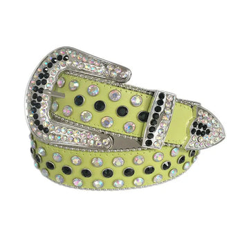 Chromatic and Black Rhinestones with Green Strap Rhinestone Belt