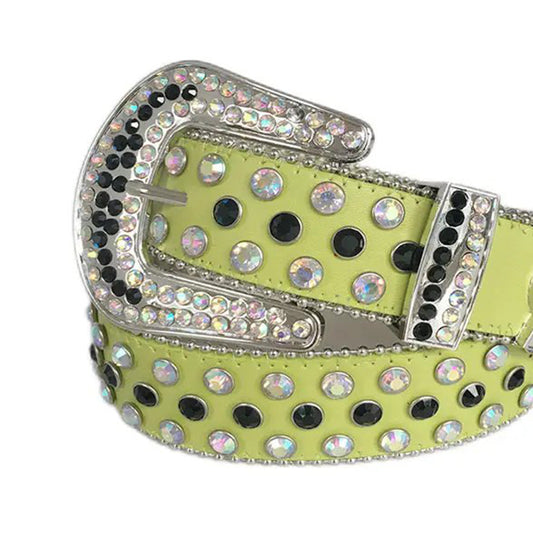 Chromatic and Black Rhinestones with Green Strap Rhinestone Belt