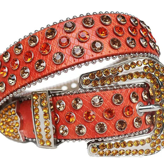 Multi Rhinestones with Red Strap Rhinestone Belt