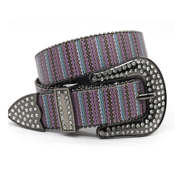 Engraved Buckle Angel Trbnch with White Studded Strap Rhinestone Belt