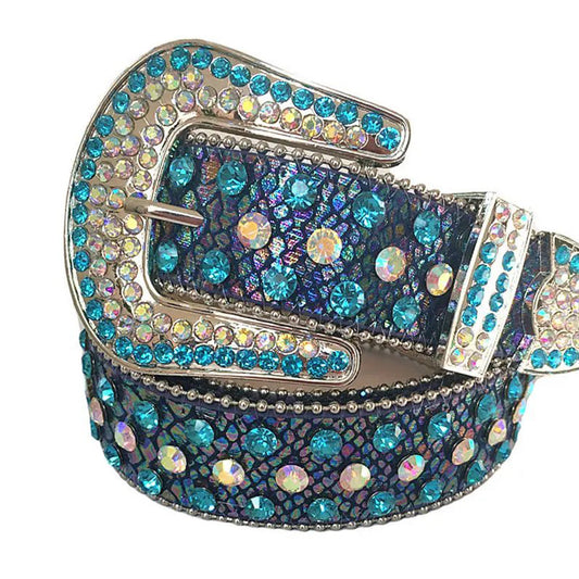 Sky and Chromatic Rhinestones with Chromatic Textured Strap Rhinestone Belt