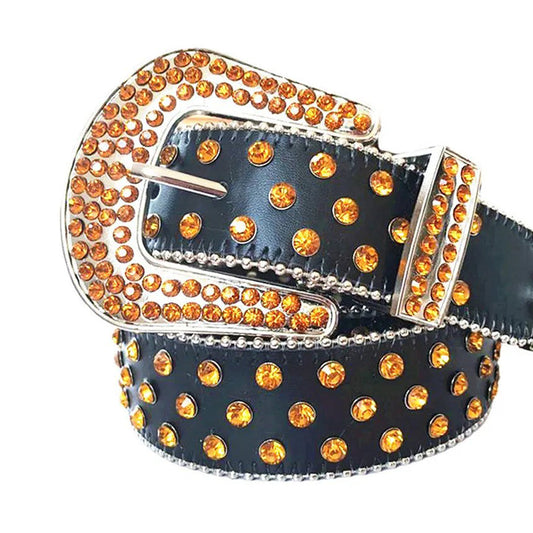 Orange Rhinestones with Black Strap Rhinestone Belt