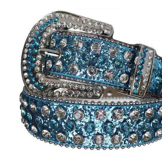 Diamond and Blue Rhinestones with Blue Glitter Strap Rhinestone Belt