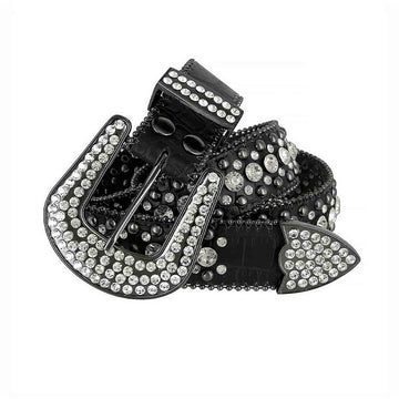 Black Strap with Crystal Studs Rhinestone Belt