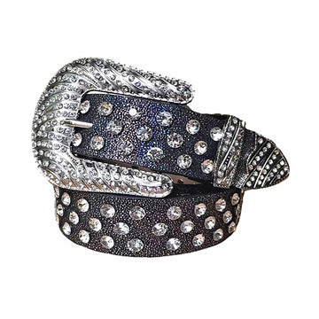 Diamond Rhinestones with Black Glitter Strap Rhinestone Belt