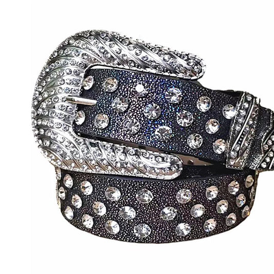 Diamond Rhinestones with Black Glitter Strap Rhinestone Belt