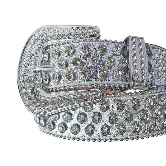 Diamond Rhinestones with Gray Glitter Strap Rhinestone Belt