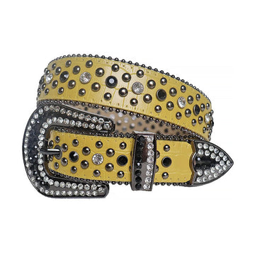 Diamond Rhinestones and Black Studs with Yellow Strap Rhinestone Belt