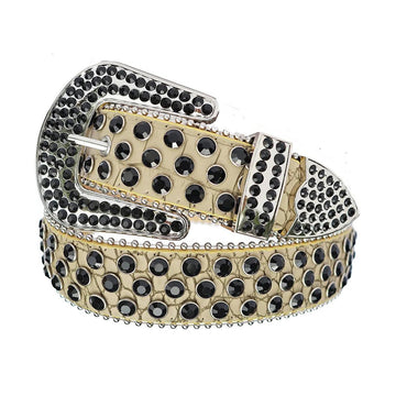 Black Rhinestones with Beige Strap Rhinestone Belt