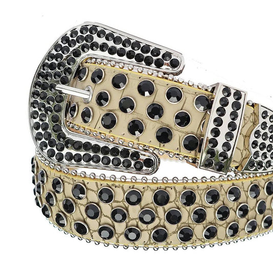 Black Rhinestones with Beige Strap Rhinestone Belt