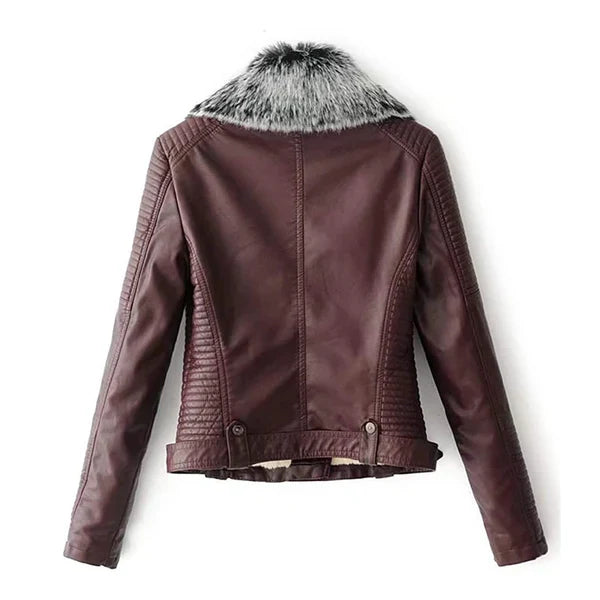 Women's Faux Fur Quilted Faux Shearling Moto Leather Jacket-Women Shearling Jacket-Wayne Leather Jackets