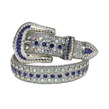 Blue and Chromatic Rhinestones with Silver Glitter Strap Rhinestone Belt
