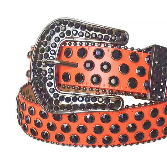 Black Rhinestones with Orange Strap Rhinestone Belt