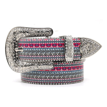 Engraved Buckle Sparkling Fish with White Studded Strap Rhinestone Belt