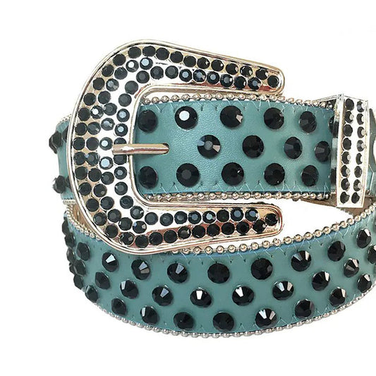 Black Rhinestones with Cyan Strap Rhinestone Belt