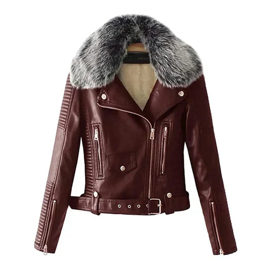 Women's Faux Fur Quilted Faux Shearling Moto Leather Jacket-Women Shearling Jacket-Wayne Leather Jackets