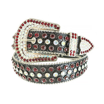 Red and Chromatic Rhinestones with Black Glitter Strap Rhinestone Belt