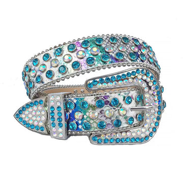 Aqua and Chromatic Design with White Snake Texture Strap Rhinestone Belt