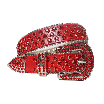 Red Rhinestones with Red Textured Strap and Silver Buckle Rhinestone Belt