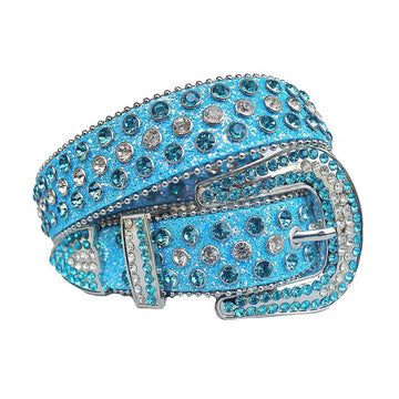 Sky Blue and Clear Rhinestones with Sky Glitter Strap Rhinestone Belt
