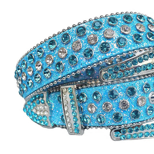 Sky Blue and Clear Rhinestones with Sky Glitter Strap Rhinestone Belt