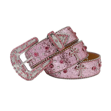 Pink Rhinestone and Silver Studs with Pink Strap Rhinestone Belt