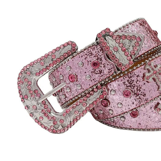 Pink Rhinestone and Silver Studs with Pink Strap Rhinestone Belt