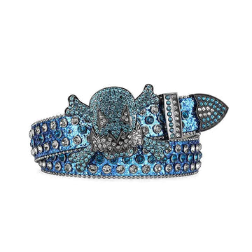 Gengar Buckle Metal Blue Strap with Crystal Studs Rhinestone Belt
