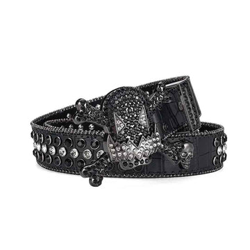 Gengar Buckle Metal Black Strap with Crystal Studs Rhinestone Belt