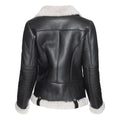 Women's White Faux Fur Merino Shearling Black Leather Jacket