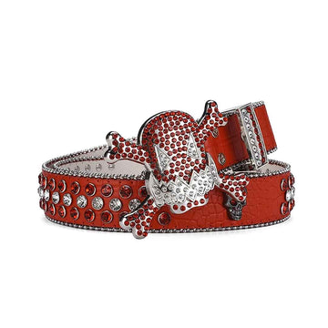 Gengar Red Buckle Metal Red Strap with Crystal Studs Rhinestone Belt