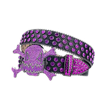 Gengar Purple Buckle Metal Black Strap with Crystal Studs Rhinestone Belt