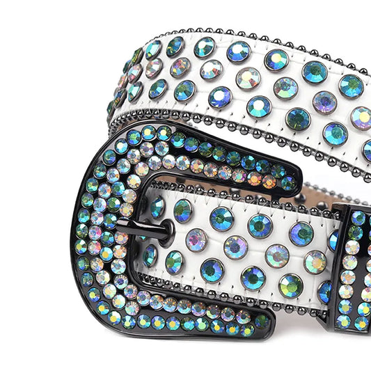 Blue Multi-Color Rhinestones with White Strap Rhinestone Belt