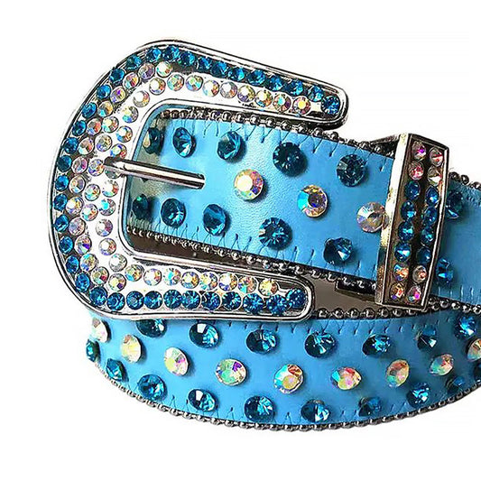 Blue and Chromatic Studs with Blue Strap Rhinestone Belt