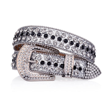 Silver Strap with Silver and Black Studs Rhinestone Belt