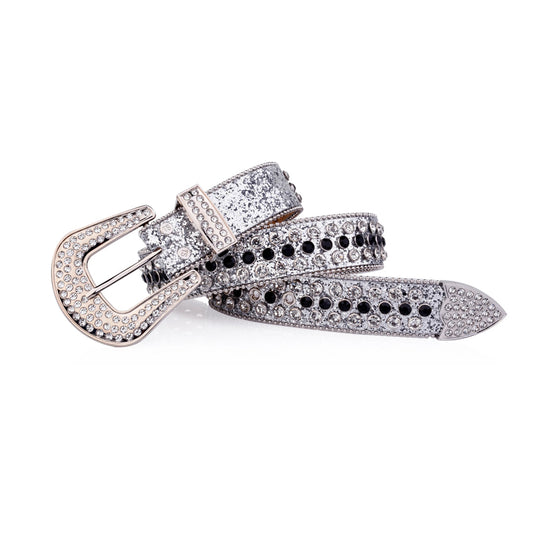 Silver Strap with Silver and Black Studs Rhinestone Belt
