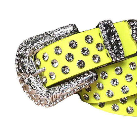 Diamond Rhinestones with Yellow Strap Rhinestone Belt