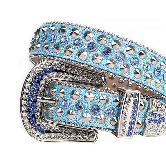 Blue Color Studs with Blue Strap Rhinestone Belt