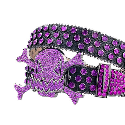 Gengar Purple Buckle Metal Black Strap with Crystal Studs Rhinestone Belt