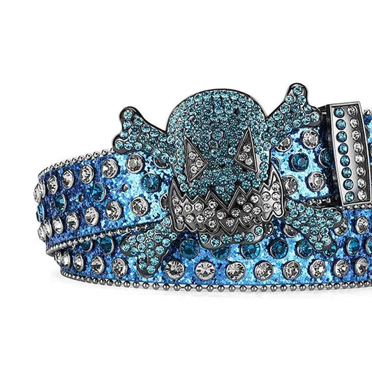 Gengar Buckle Metal Blue Strap with Crystal Studs Rhinestone Belt