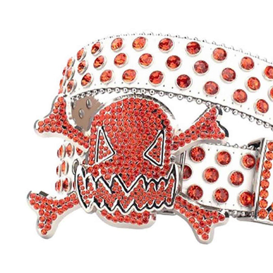 Gengar OrangeBuckle Metal White Strap with Crystal Studs Rhinestone Belt