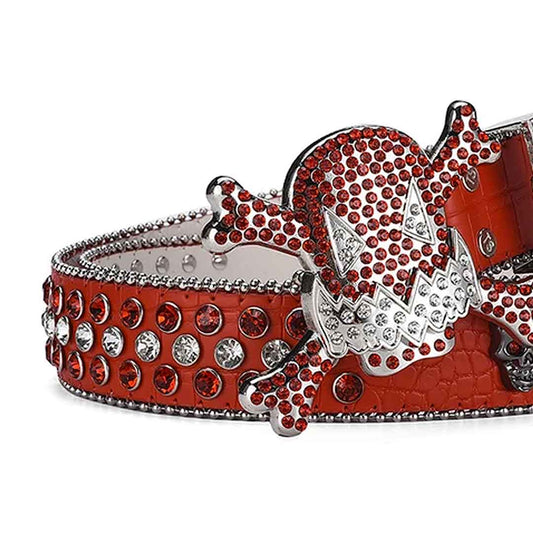 Gengar Red Buckle Metal Red Strap with Crystal Studs Rhinestone Belt