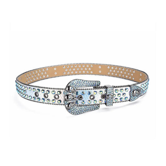 Skull Buckle Multi Strap with Multi Studs Rhinestone Belt