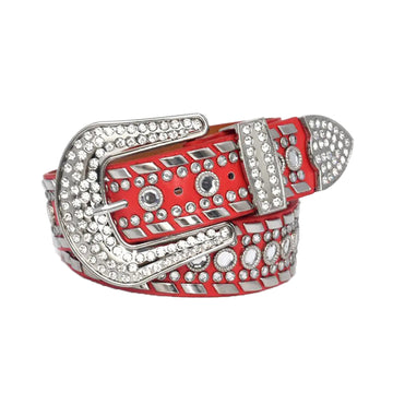 Diamond Rhinestones and Silver Studs with Red Strap Rhinestone Belt