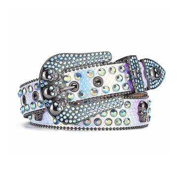 Skull Buckle Multi Strap with Multi Studs Rhinestone Belt